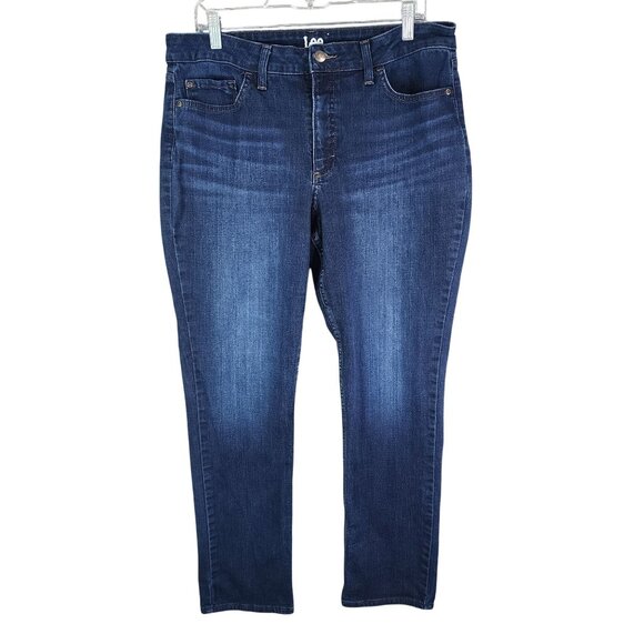 Womens Lee Denim Blue Jeans Tapered Leg Mid Rise Dark Wash Size 16L - Picture 1 of 10